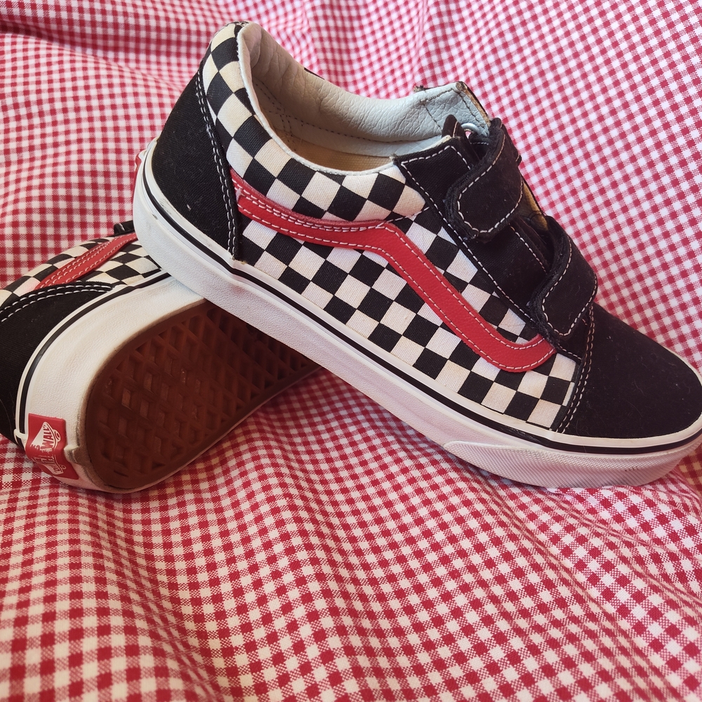 Vans Velcro Black and White Checkered Sneakers